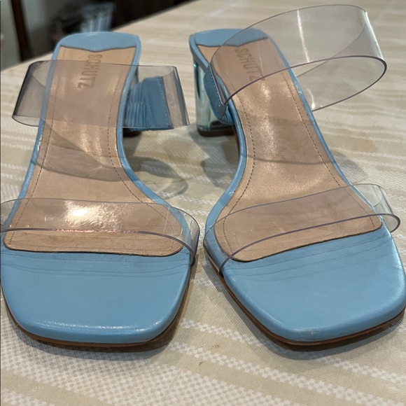Schutz Ariella Acrylic/Sky Blue Mid Heel size 10 women’s - Picture 2 of 9